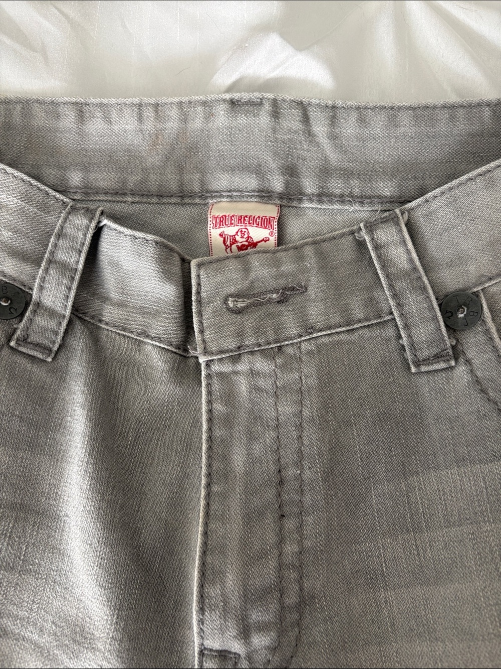 True Religion Men's Gray Slim Jeans with Subtle Stitching